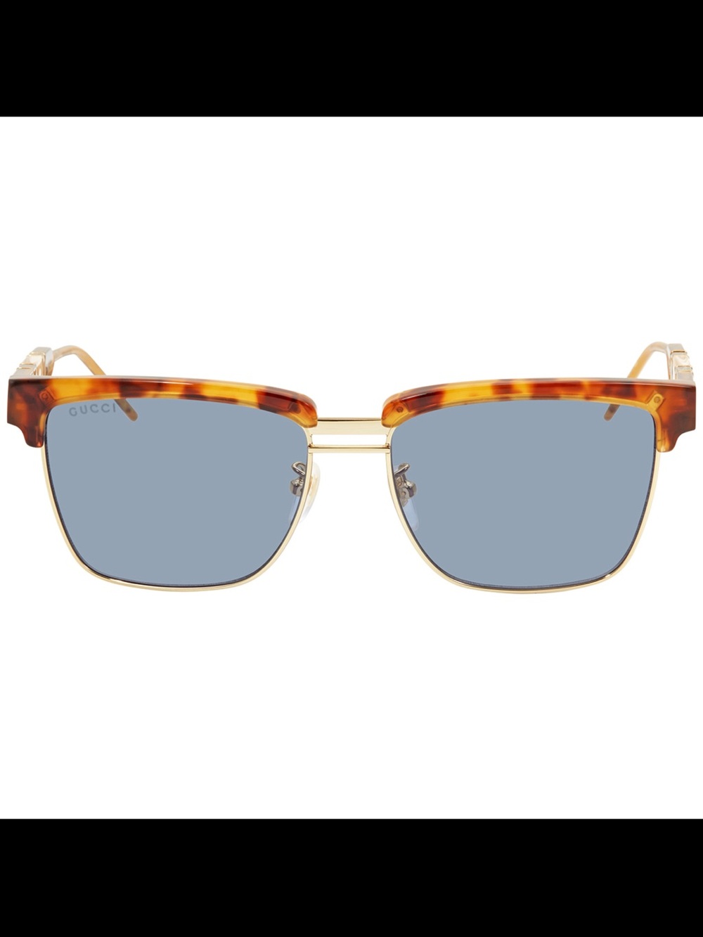 Gucci Tortoiseshell & Gold Sunglasses with Blue Lenses
